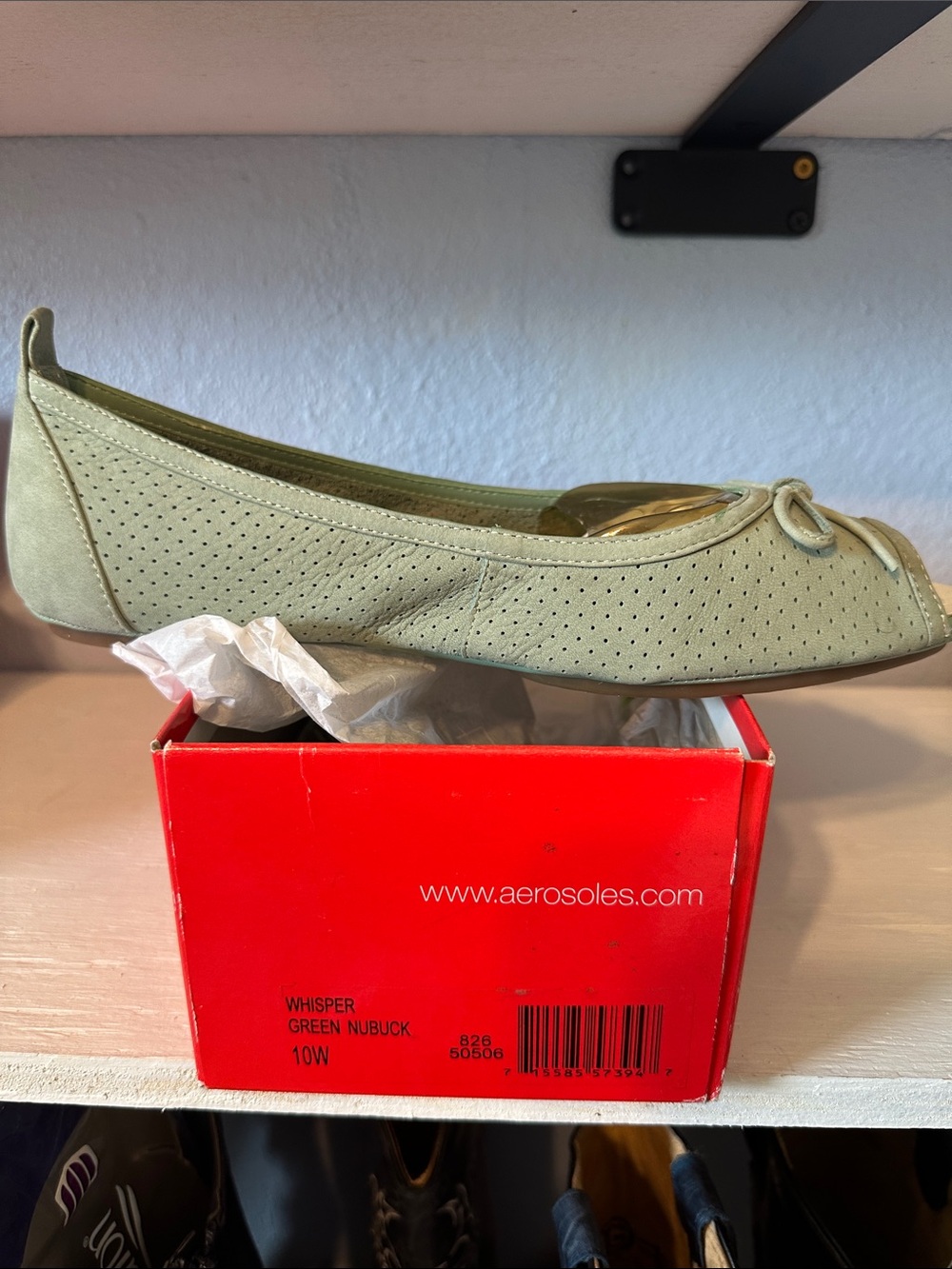AEROSOLES Whisper Ballet Flat in Sage Green Nubuck